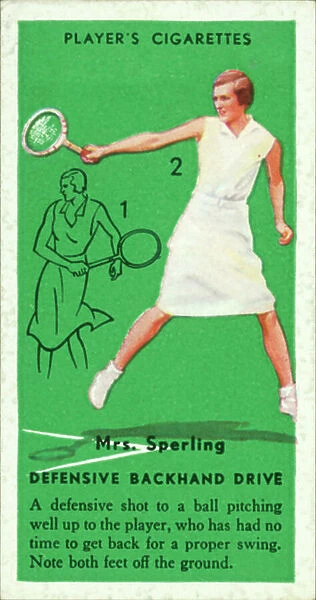 Tennis: Defensive Backhand Drive, Mrs Sperling (colour litho)