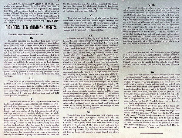Text of the miners pioneer ten commandments of 1849, 1849