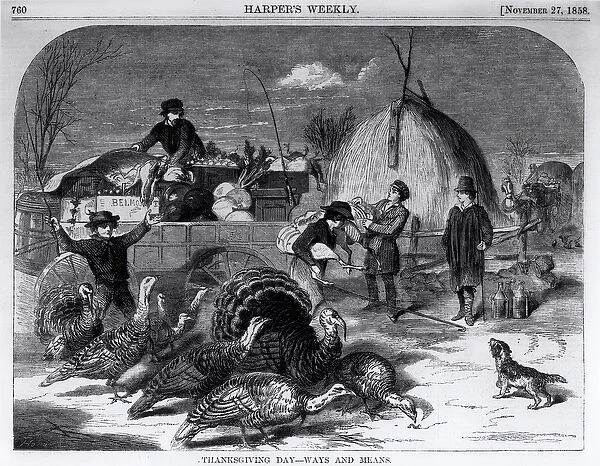 Thanksgiving Day: Ways and Means, from Harpers Weekly, 27th November 1858