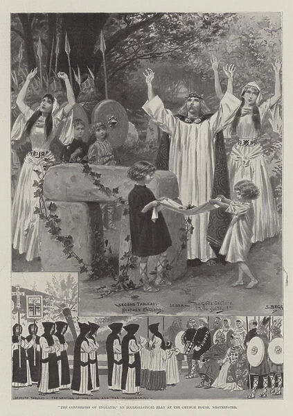 'The Conversion of England, 'an Ecclesiastical Play at the Church House, Westminster (litho)