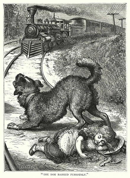 'The dog barked furiously'(engraving)