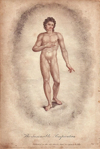 'The Insensible Perspiration.' Emblematic figure of a naked man within a cloud
