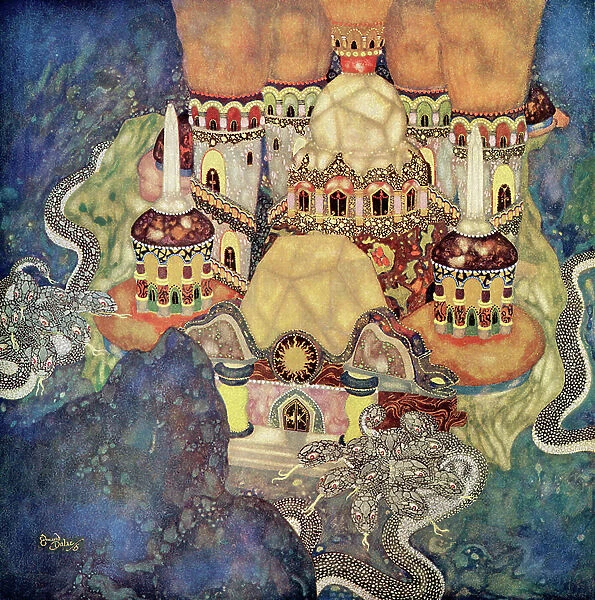 'The Palace of the Dragon King', illustration from the Serbian fairytale The Story of Bashtchelik, from Edmund Dulac's Fairy-Book: Fairy Tales of the Allied Nations, pub.1916 (watercolour on paper)