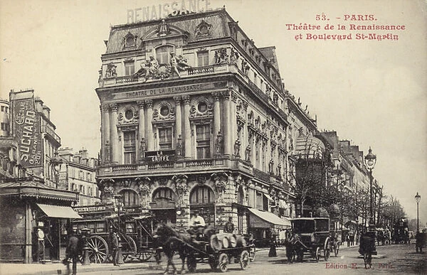 Theatre de la Renaissance and Boulevard St Martin, Paris (b  /  w photo)