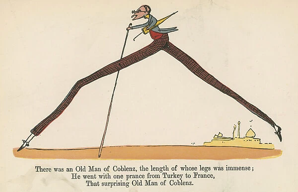 'There was an Old Man of Coblenz, the length of whose legs was immense', from A Book of Nonsense, published by Frederick Warne and Co. London, c. 1875 (colour litho)