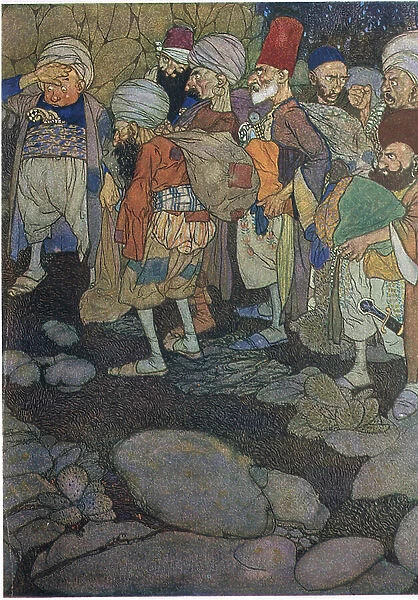 Some of the Forty Thieves, illustration from Ali Baba and the Forty Thieves (colour litho)