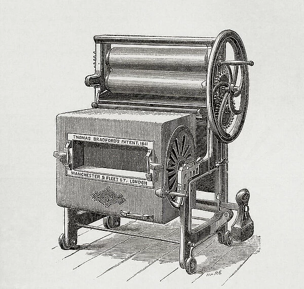 Thomas Bradford's washing machine combined with wringing and mangling apparatus, 1862
