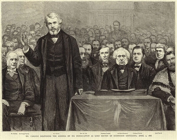 Thomas Carlyle delivering the address on his installation as Lord Rector of Edinburgh University (engraving)