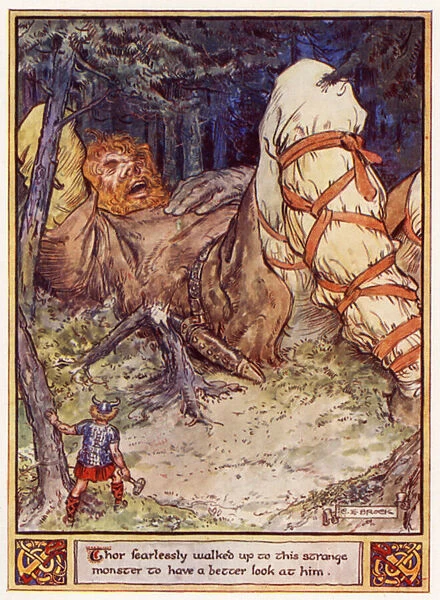 Thor fearlessly walked up to this strange monster to have a better look at him (colour litho)