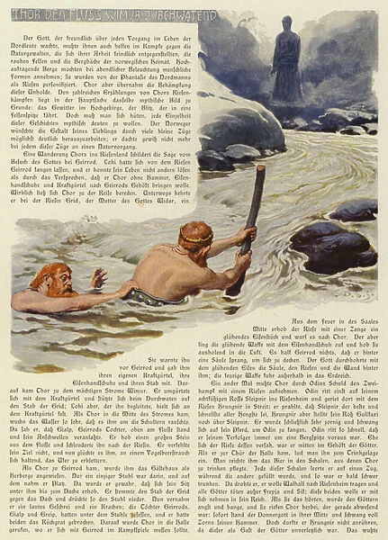 Thor wading across the river Wimur (colour litho)