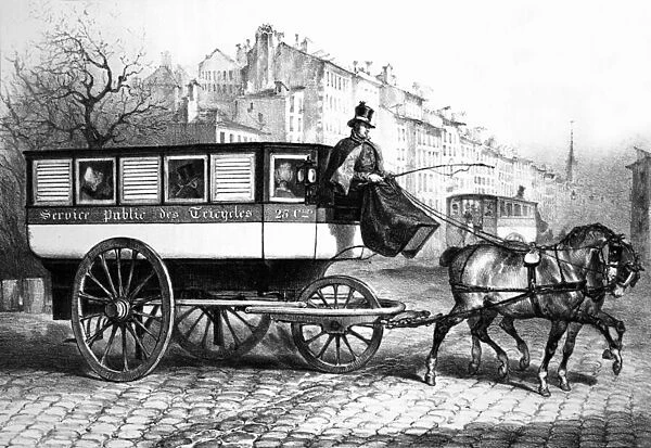 Three-wheeled Omnibus, Paris (engraving)