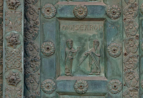 Tile depicting 'Two Prophets: Moses and Aaron'(scene of the Old Testament), 1185-86 (bronze)