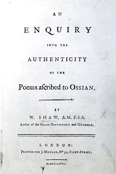 Title Page for An enquiry into the authenticity of the poems ascribed to Ossian
