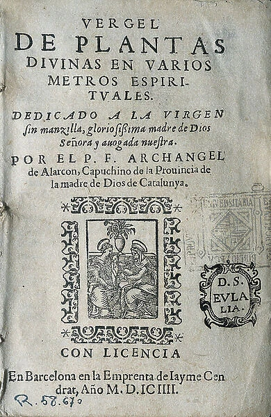 Title page and frontispiece of Orchard of Divine Plants, 1594