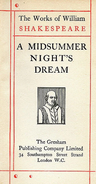 Title page from the Shakespeare play A Midsummer Night's Dream. From The Works of William Shakespeare, published c.1900 (engraving)