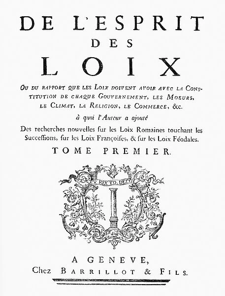 Titlepage of De L Esprit des Loix by Charles de Montesquieu (1689-1755