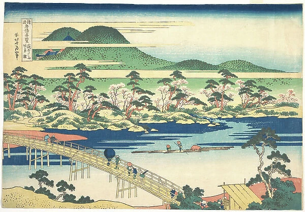 Togetsu Bridge at Arashiyama in Yamashiro, from the series Remarkable Views of Bridges in Various Provinces (Shokoku meikyō kiran), c.1830 (colour woodblock print)
