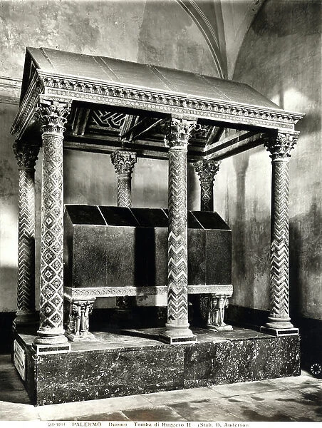 Tomb of King Roger II (d. 1154) of Sicily (marble) (b / w photo)