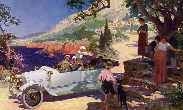 Touring the Cote d Azur by car (litho)