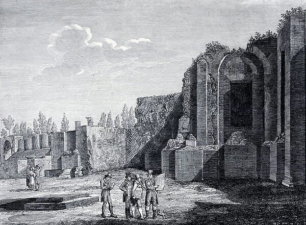 Tourists visiting the Roman ruins at Pompeii