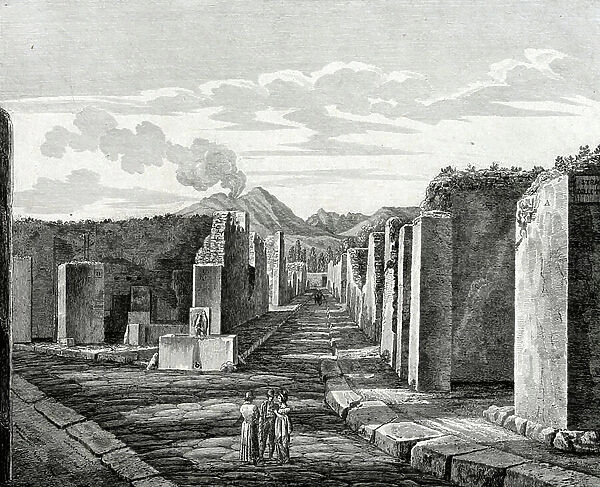 Tourists visiting the Roman ruins at Pompeii