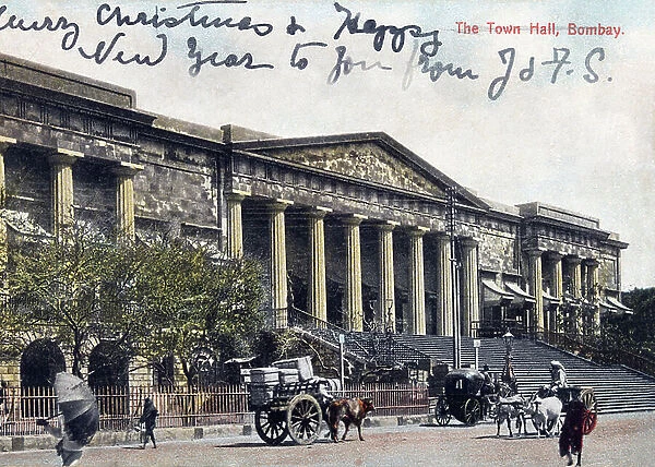 Town Hall with bullock carts, Bombay, India, 1900s (postcard)
