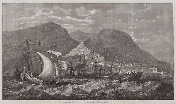 Town and Harbour of Syra, in the Grecian Archipelago (engraving)