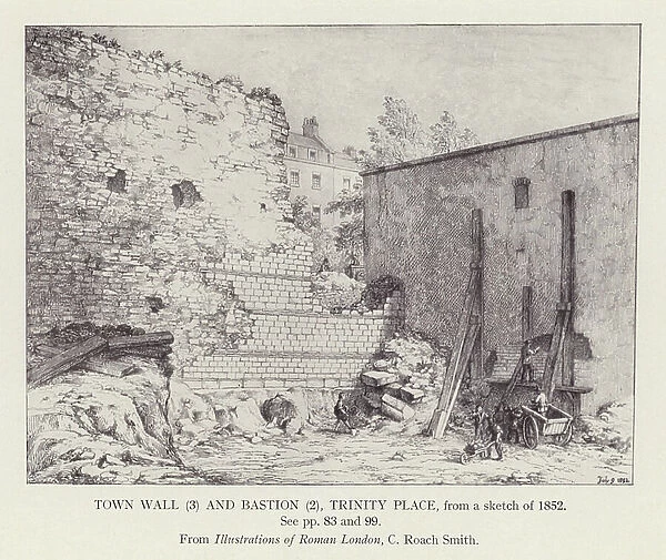Town Wall, 3 and Bastion, 2, Trinity Place, from a sketch of 1852 (litho)