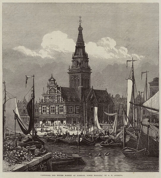 Townhall and Butter Market at Alkmaar, North Holland (engraving)