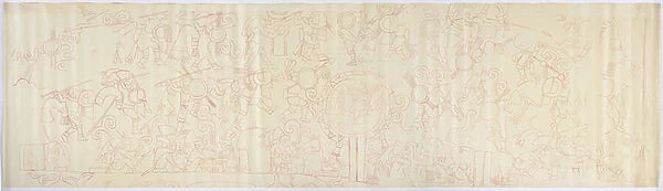 Tracing of a mural from the west wall, Upper temple of the Jaguars, Chichen Itza