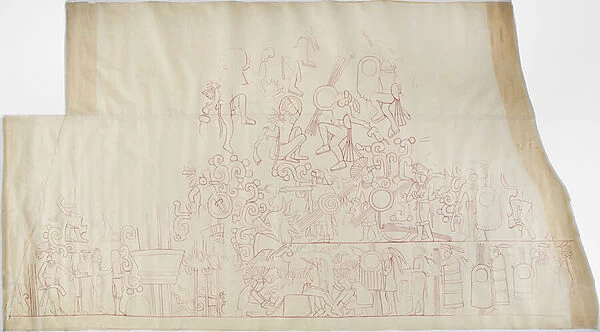 Tracing of a wall painting from the south vault ceiling, Upper Temple of the Jaguars