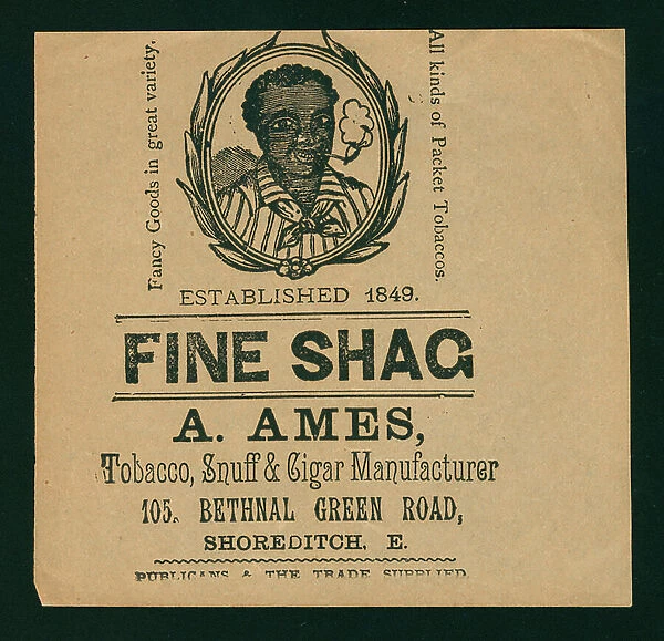 Trade card for A Ames tobacco, snuff and cigar manufacturer, London (engraving)
