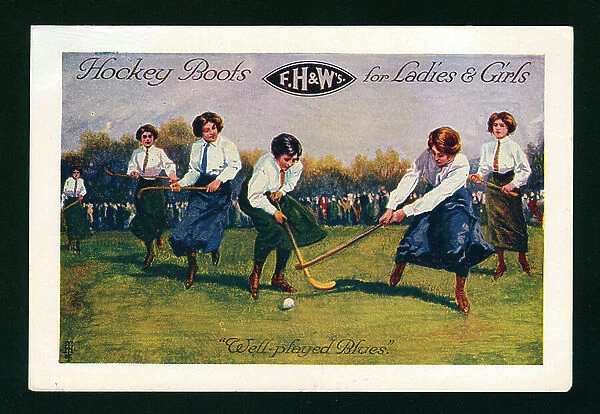 Trade card for F H & W's hockey boots (colour litho)