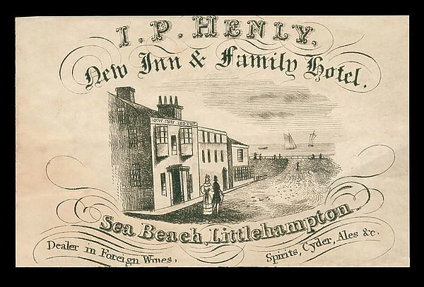 Trade card for I P Henly, New Inn & Family Hotel, Littlehampton (engraving)