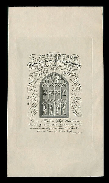 Trade card for J Stephenson, Bath (engraving)