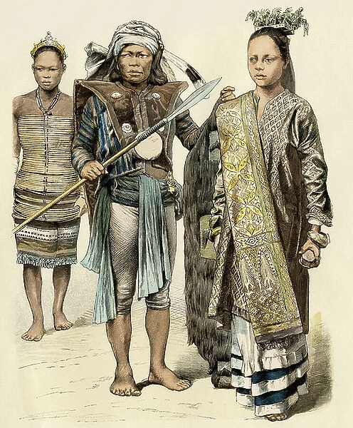 Traditional Asian costumes: People of Borneo, 19th century