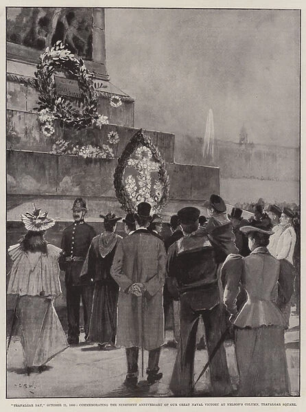 'Trafalgar Day, '21 October 1895, commemorating the Ninetieth Anniversary of our Great Naval Victory at Nelsons Column, Trafalgar Square (litho)