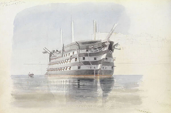 Trafalgar under the Upper Barracca, Malta, 27 March 1852, 1852 (pen, ink, wash, watercolour)