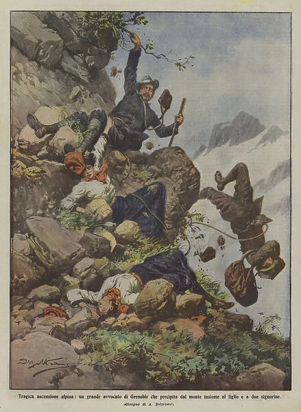 Tragic Alpine ascension, a great lawyer from Grenoble who falls from the mountain together... (colour litho)
