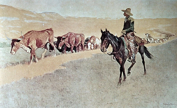 Trailing Texas Longhorns (oil on canvas)