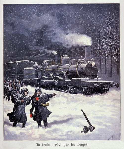 Train stopped by the snow, c.1900 (illustration)