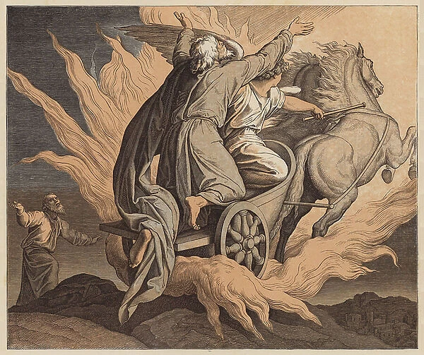 The Translation of Elijah, 2 Kings, II, 11 (coloured engraving)