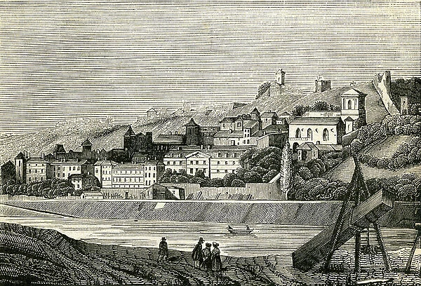 Trevoux (department of Ain, Rhone-Alpes region) former capital of Dombes sovereignty, on the left bank of the Saone. Wood engraving 19th century