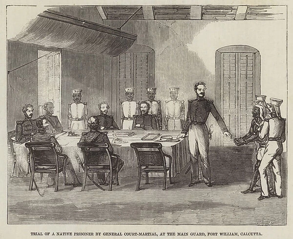 Trial of a Native Prisoner by General Court-Martial, at the Main Guard, Fort William, Calcutta (engraving)