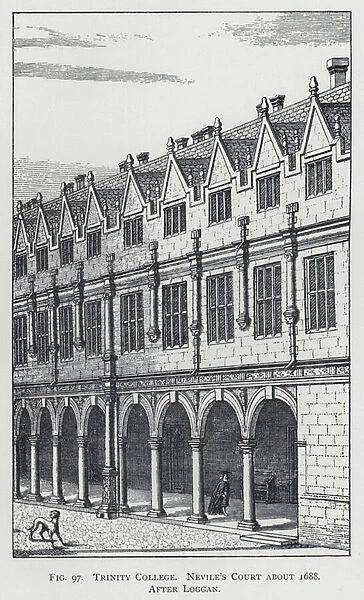 Trinity College, Neviles Court about 1688, after Loggan (engraving)