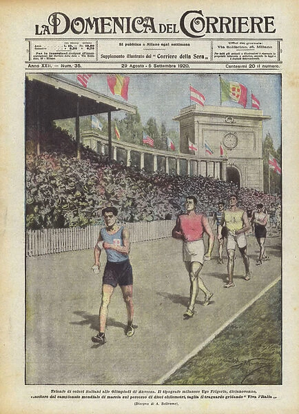 Triumph of Italian colors at the Antwerp Olympics (colour litho)