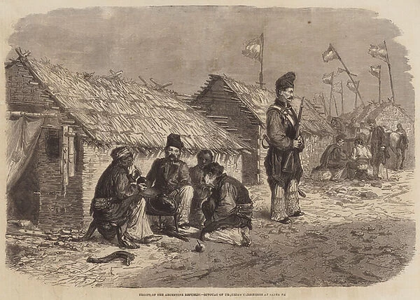 Troops of the Argentine Republic, Bivouac of Urquizas Carbineers at Santa Fe (engraving)