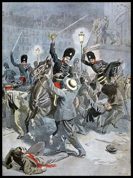 Troops put down riots in Belgium, 1899