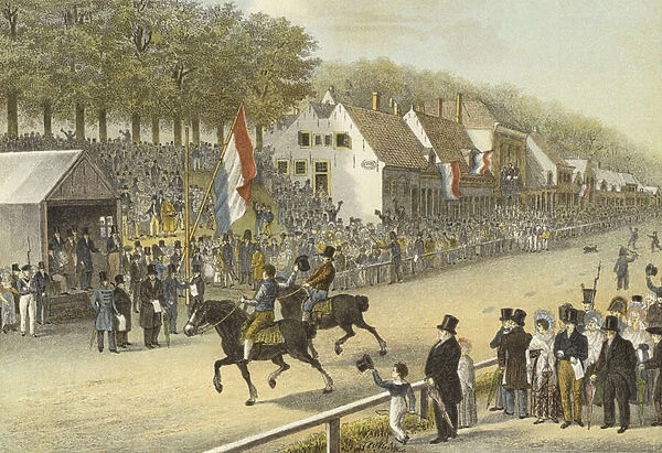 Trotting race for the Golden Whip, Leeuwarden, 24 July, 1830 (colour litho)