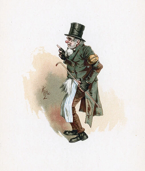 Trotty Veck, illustration from Character Sketches from Charles Dickens, c. 1890 (colour litho)